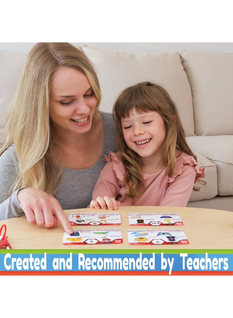 بطاقات فلاش لتعليم الصوتيات باللغة الإنجليزية للأطفال، مجموعة تعليمية تفاعلية للقراءة تحتوي على الحروف المركبة، كلمات CVC، المزج، وأصوات الحروف الطويلة، ألعاب تعليمية للأعمار من 4-8، من رياض الأطفال إلى الصف الثاني. - Image 4